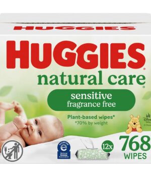 Huggies Natural Care Sensitive Baby Wipes, Unscented, Hypoallergenic, 99% Purified Water, 12 Flip-Top Packs (768 Wipes Total), Packaging May Vary