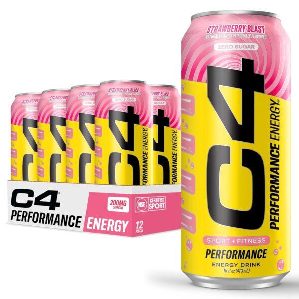 Cellucor C4 Performance Energy Drink | Strawberry Blast | Zero Sugar Carbonated Preworkout Energy | 200mg Caffeine with Beta Alanine | 16 Fl Oz (12 Pack) - Image 6