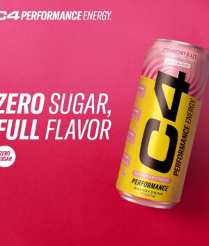 Cellucor C4 Performance Energy Drink | Strawberry Blast | Zero Sugar Carbonated Preworkout Energy | 200mg Caffeine with Beta Alanine | 16 Fl Oz (12 Pack)