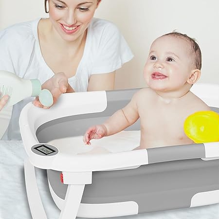Collapsible Baby Bathtub,Baby Bath Tub with Soft Cushion & Thermometer,Baby Bathtub Newborn to Toddler 0-36 Months,Portable Travel Baby Tub - Image 3