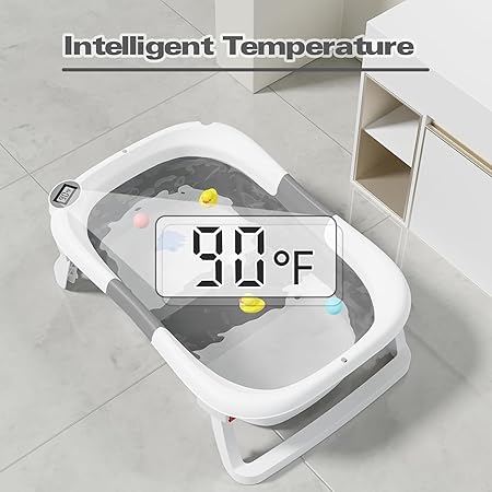 Collapsible Baby Bathtub,Baby Bath Tub with Soft Cushion & Thermometer,Baby Bathtub Newborn to Toddler 0-36 Months,Portable Travel Baby Tub - Image 4