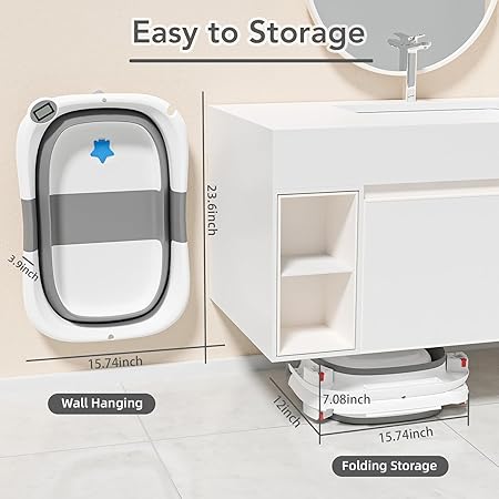 Collapsible Baby Bathtub,Baby Bath Tub with Soft Cushion & Thermometer,Baby Bathtub Newborn to Toddler 0-36 Months,Portable Travel Baby Tub - Image 6